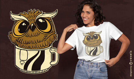 Owl bird animal in coffee cup t-shirt design