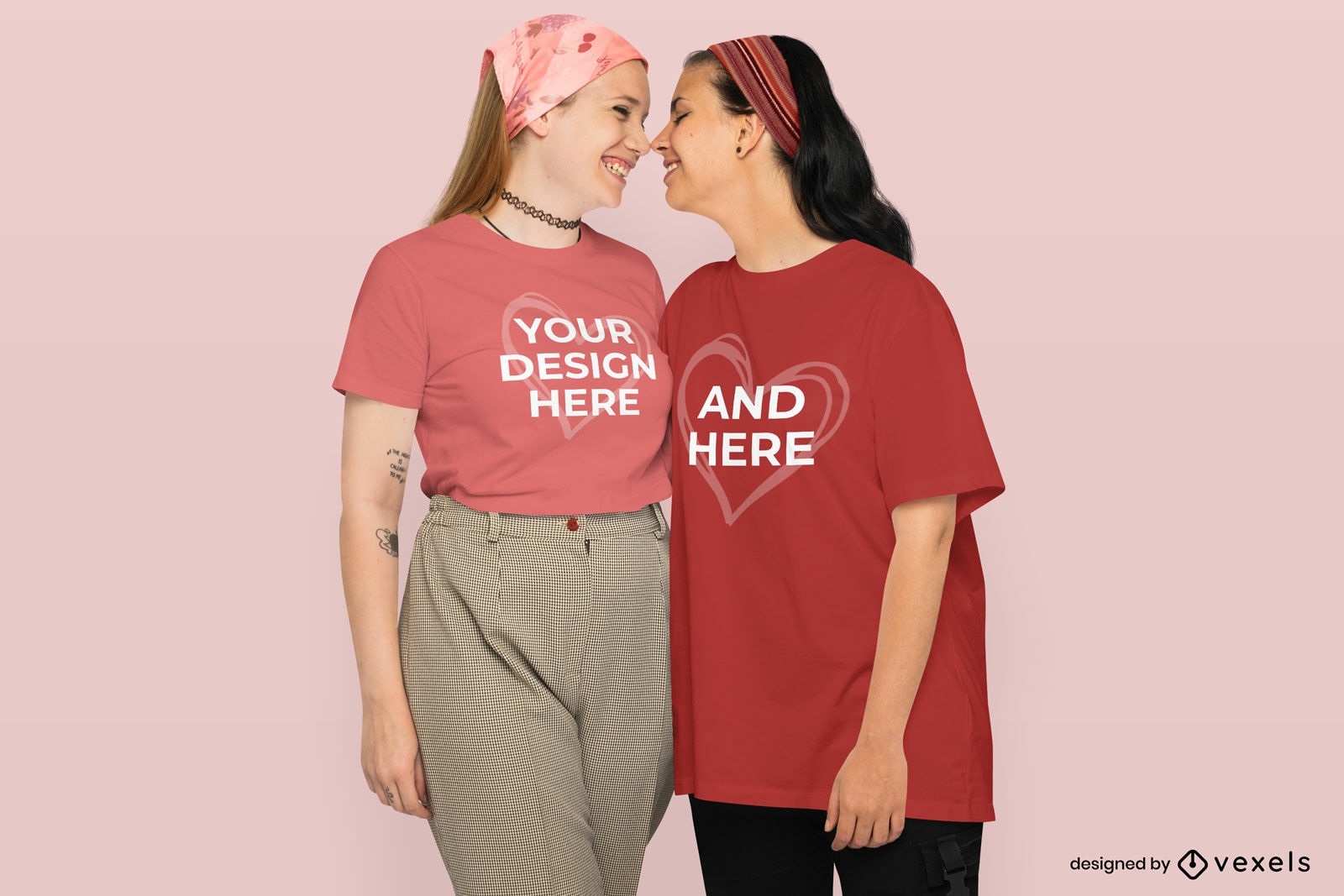 Mädchen Paar Valentinstag T-Shirt Mockup