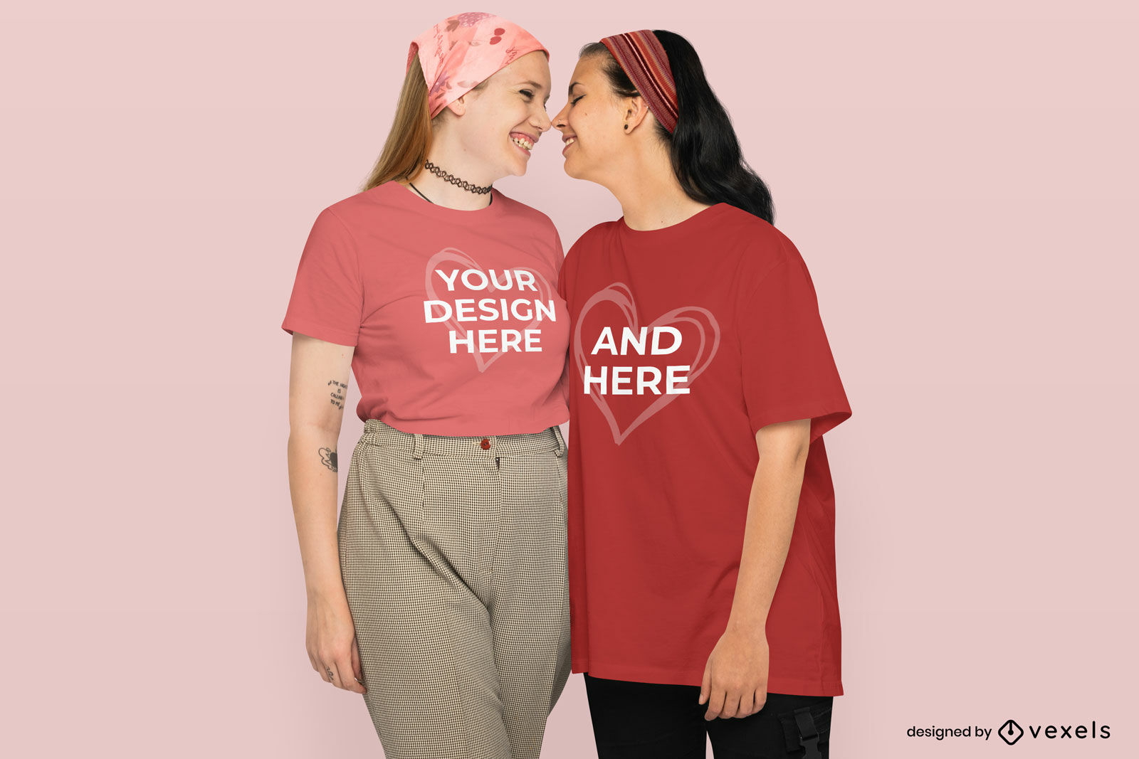 Maqueta de camiseta del día de san valentín de pareja de chicas