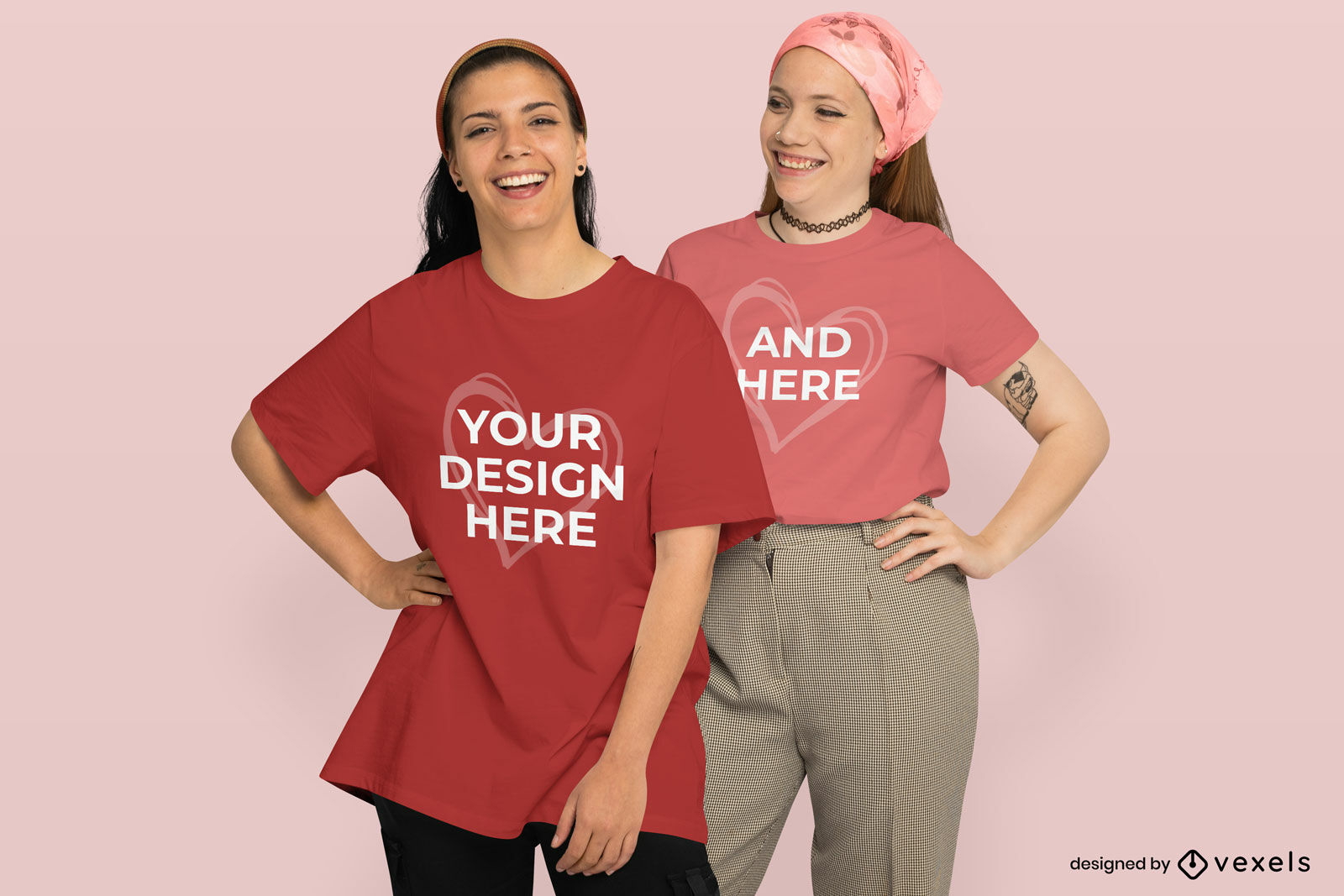 Maqueta de camiseta de pareja de chicas para el día de san valentín