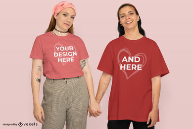 Valentinstag lesbisches Paar T-Shirt Mockup