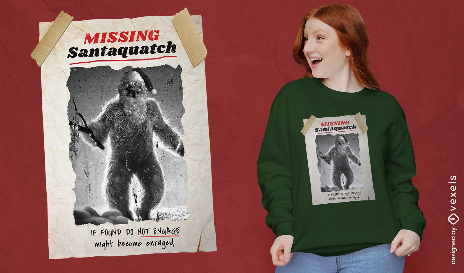 Diseño de camiseta perdida de Santa Bigfoot
