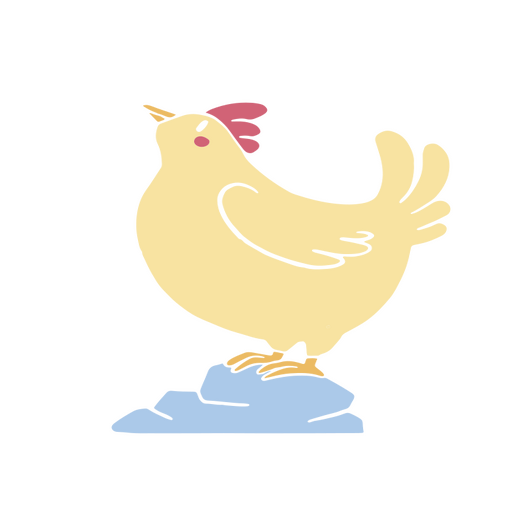Cartoon chicken standing on top of a rock PNG Design