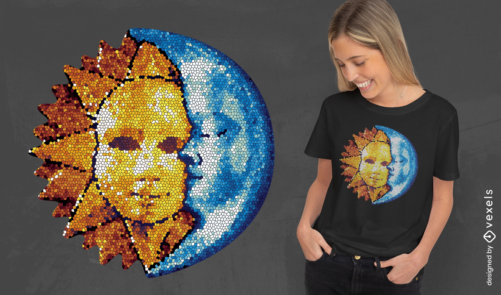 Sun and moon mosaic t-shirt design