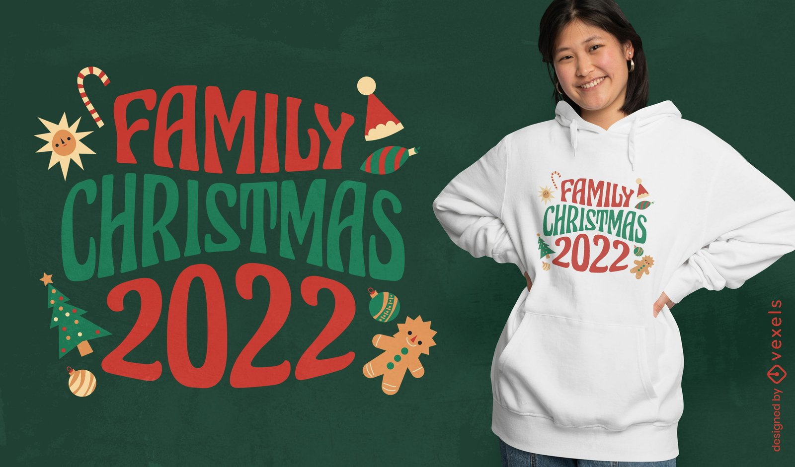 Design de camiseta com citação de natal em família