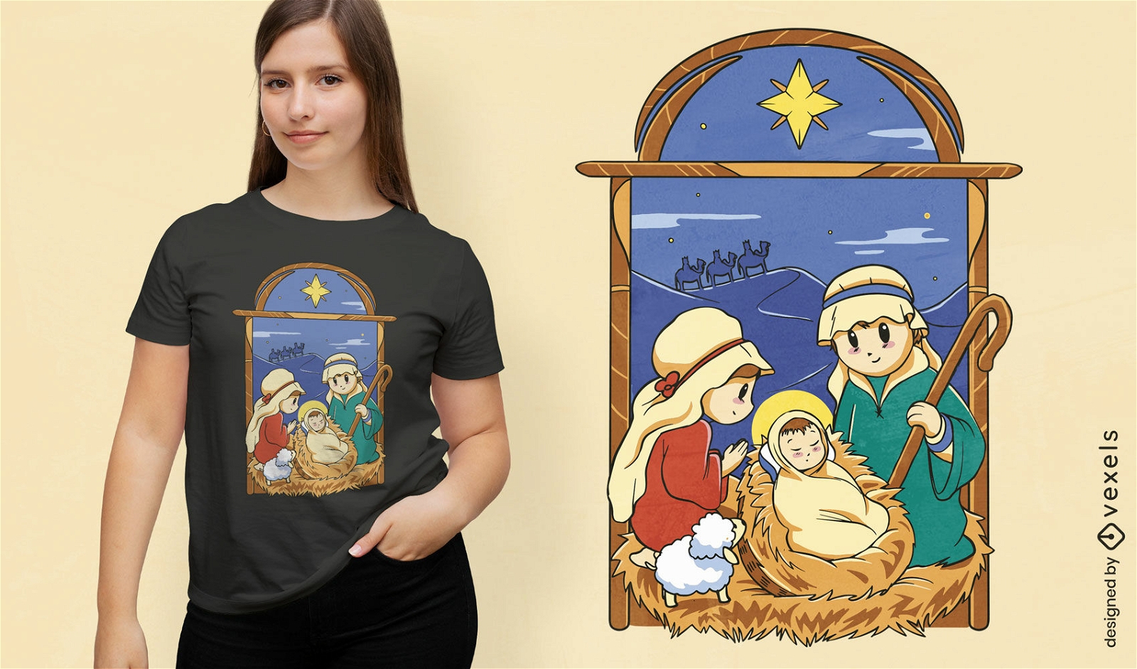 Diseño de camiseta navideña del nacimiento de jesús.
