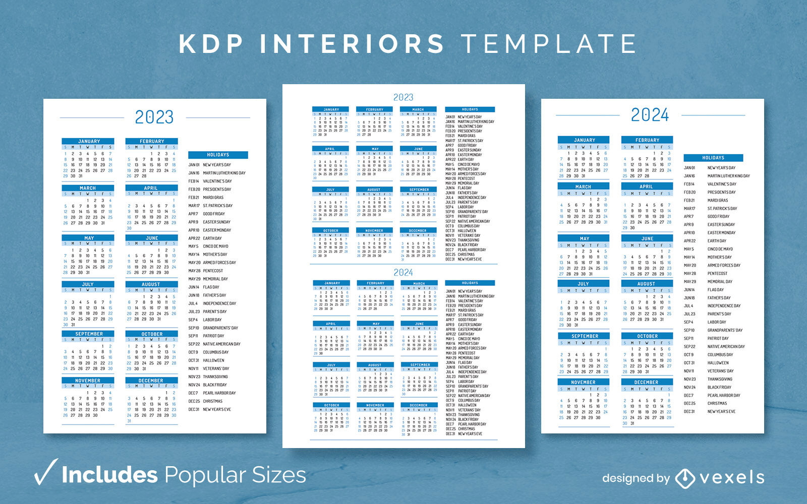 Holidays Calendar Diary Design Template KDP Vector Download