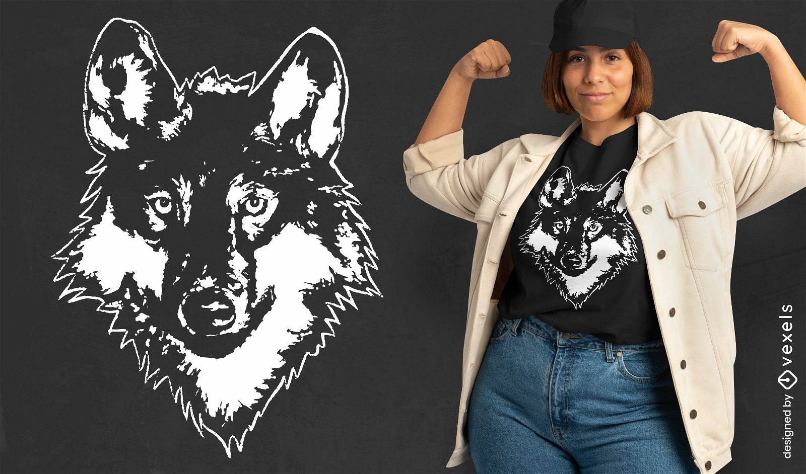 Design de camiseta de cabeça de animal selvagem de lobo