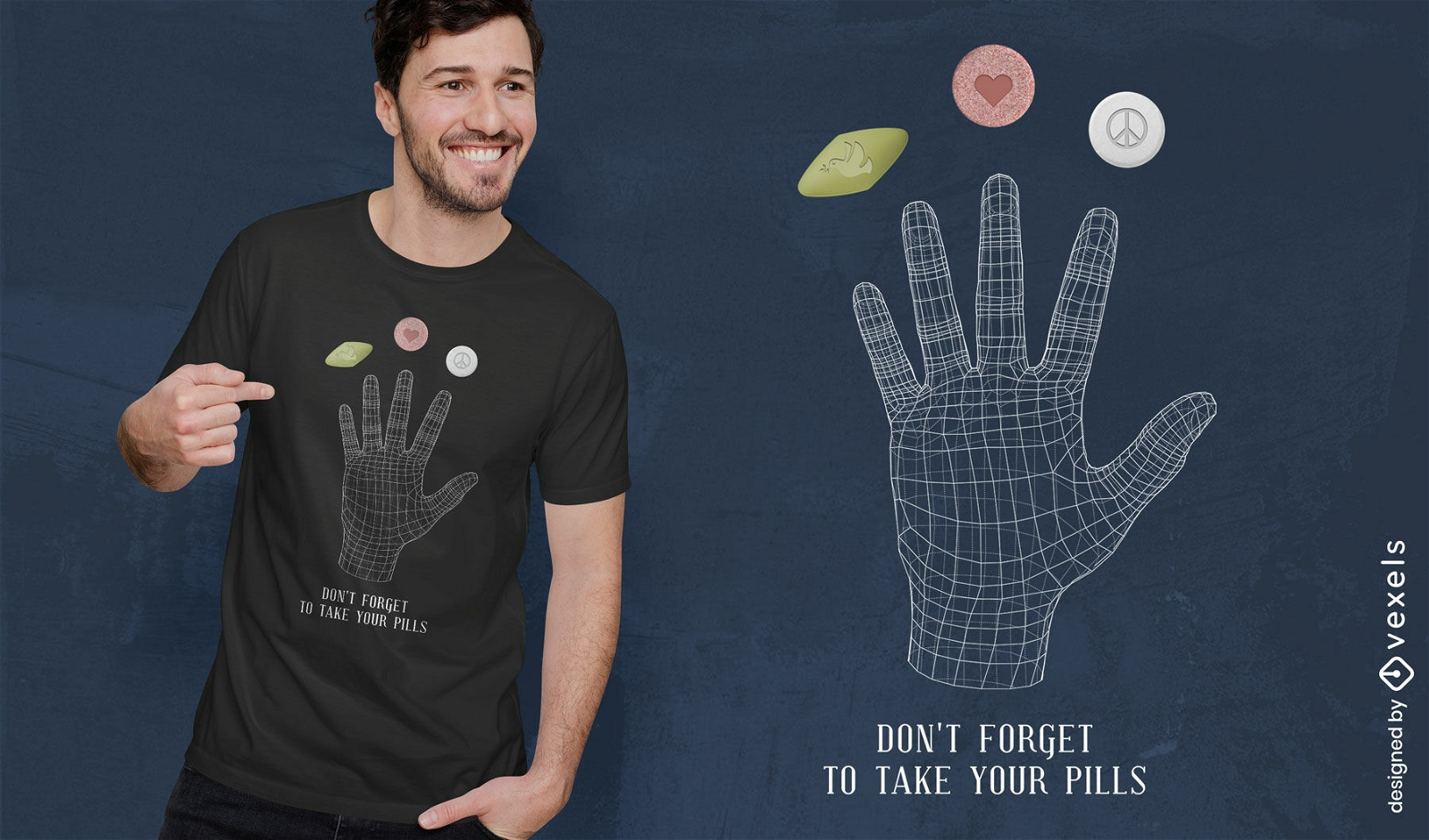 Geometric hand pills t-shirt design