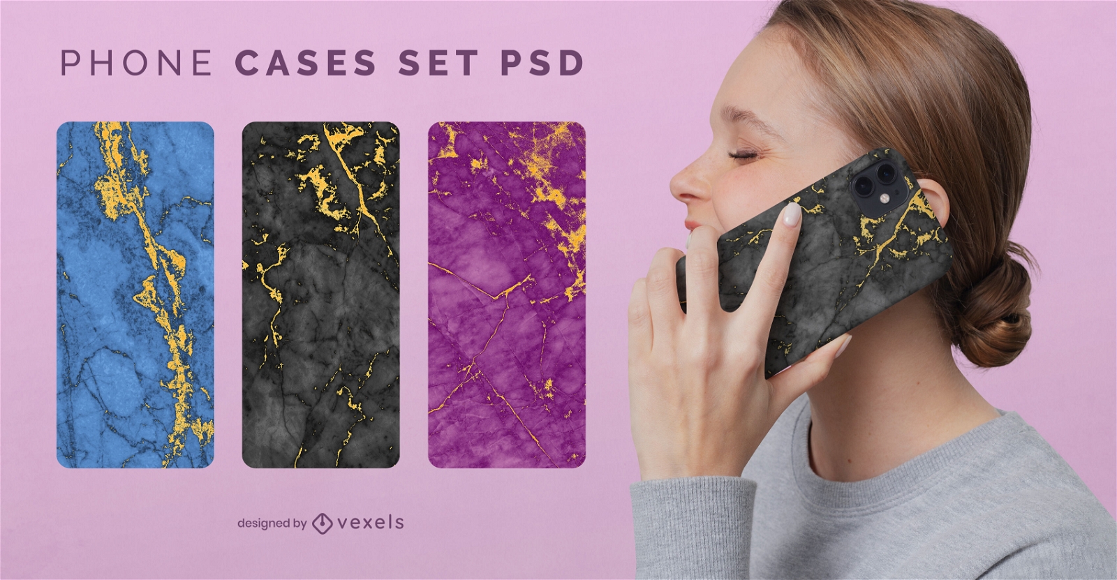 Marble and gold phone case set