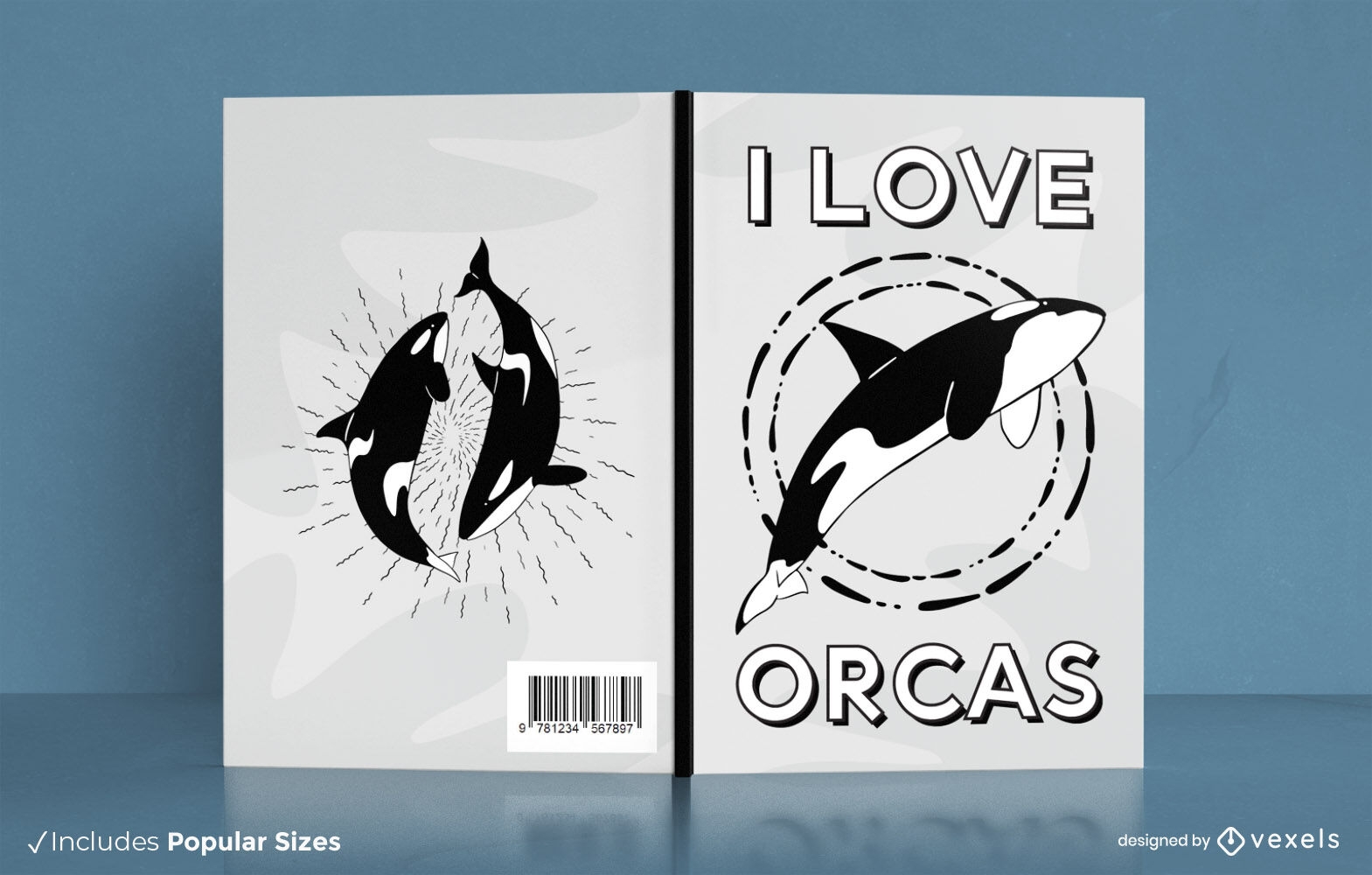 Design de capa de livro animal baleia assassina