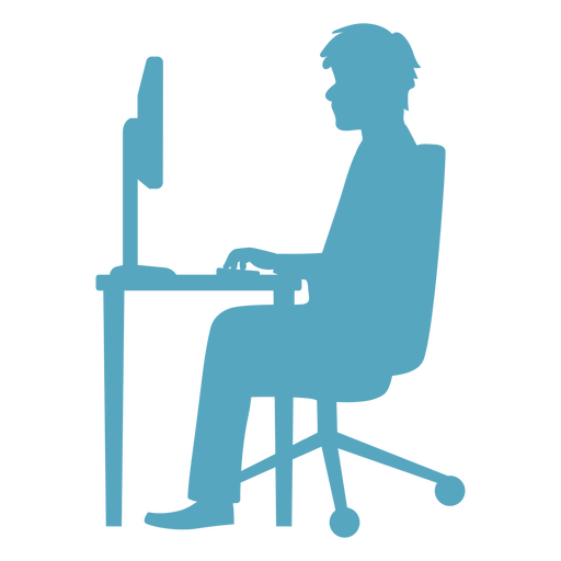 Silhouette of a man sitting at a desk with a computer PNG Design