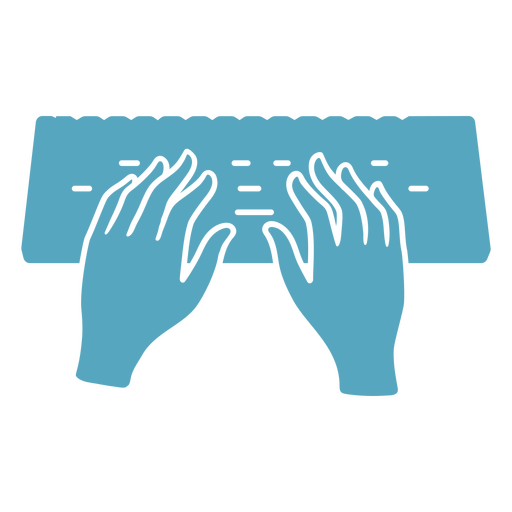Par de mãos digitando em um teclado azul Desenho PNG