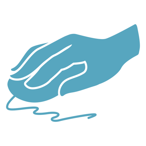 Hand with a blue paint brush PNG Design