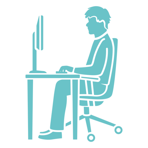 Mann sitzt an einem Schreibtisch und benutzt einen Computer PNG-Design