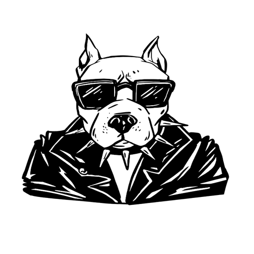 Perro blanco con gafas de sol y una chaqueta. Diseño PNG