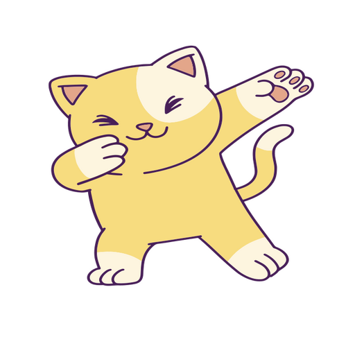 Gato amarillo con las patas levantadas en el aire. Diseño PNG