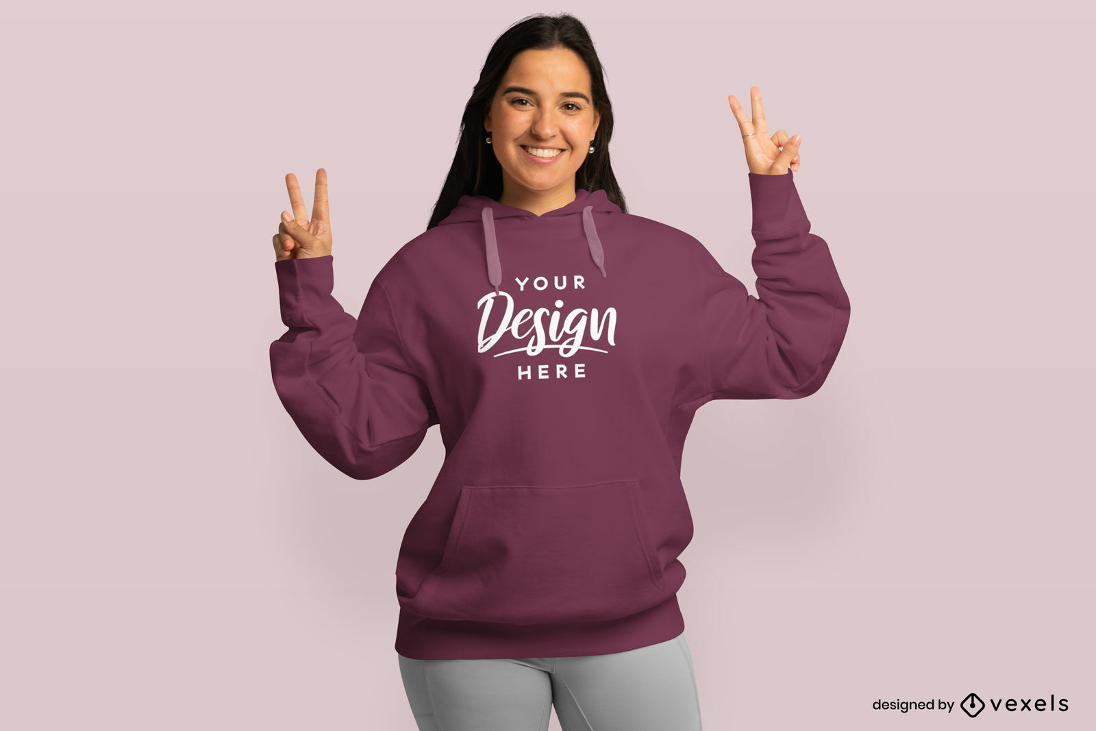 Diseño de maqueta de sudadera con capucha de signo de paz de mujer