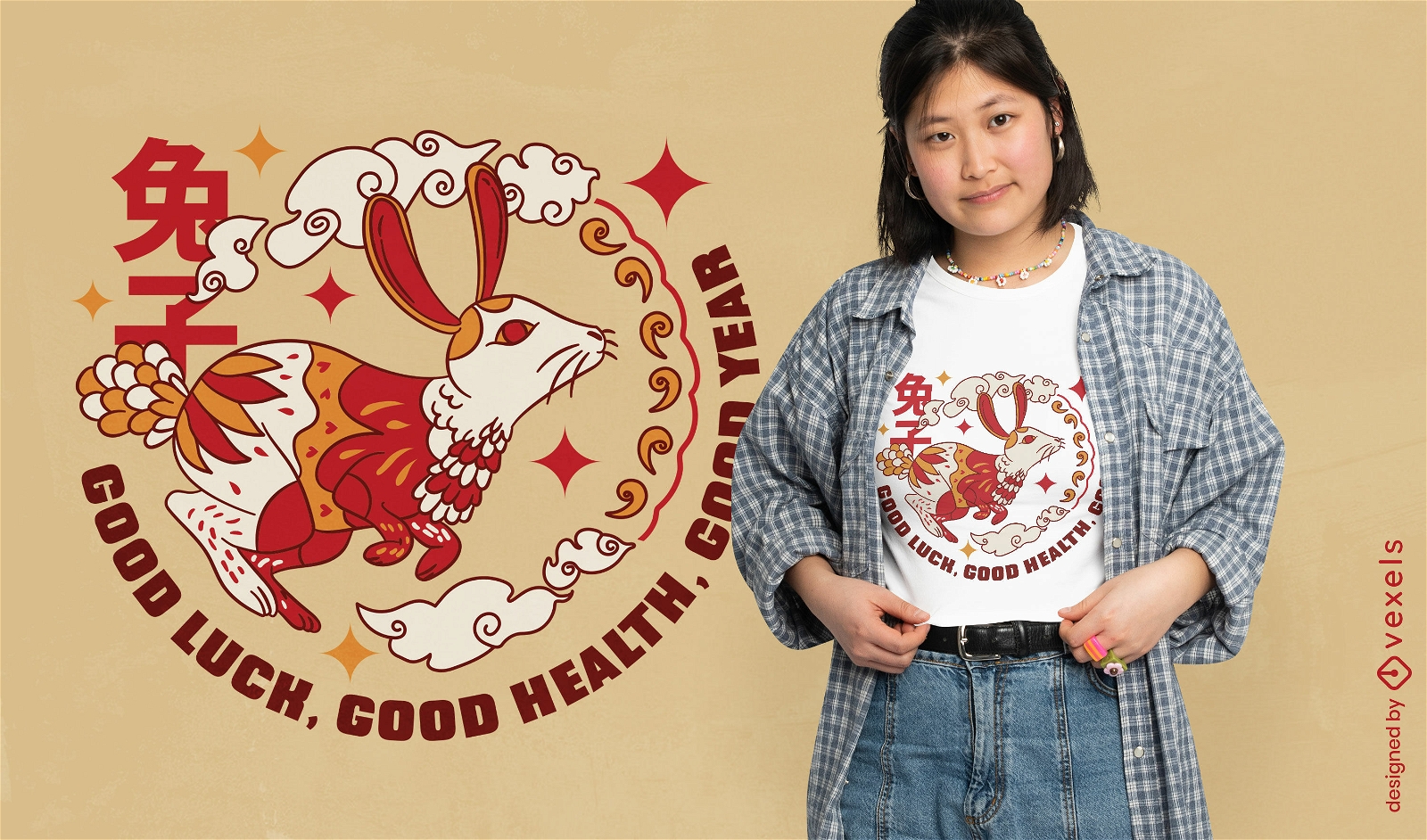 Diseño de camiseta de cita de conejo de año nuevo chino