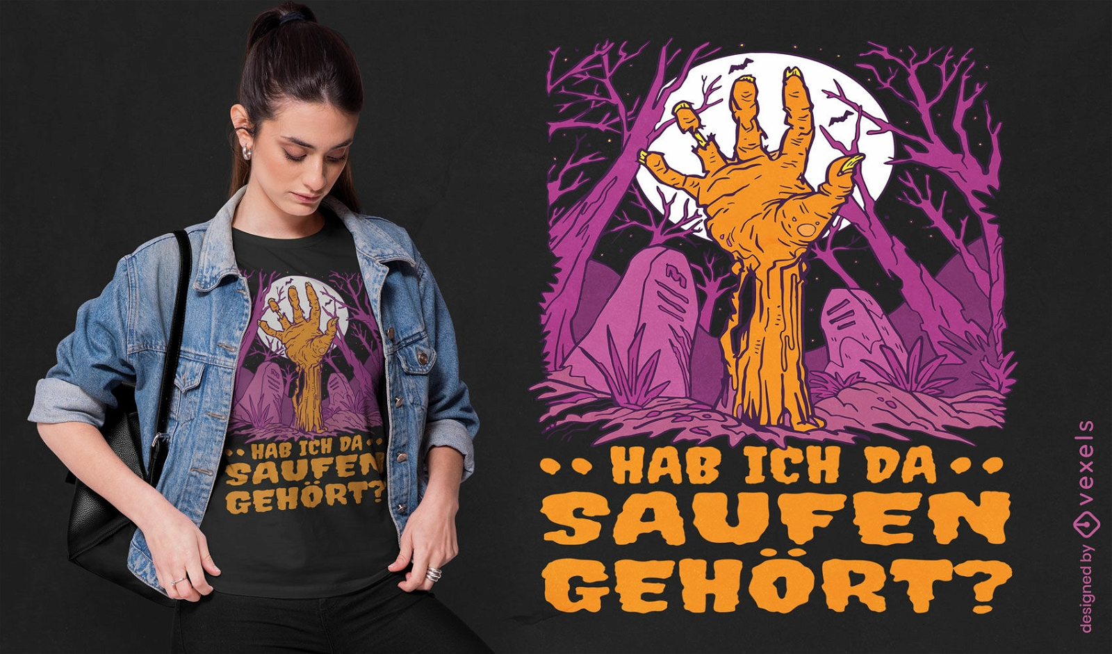 Zombie hand in graveyard t-shirt design