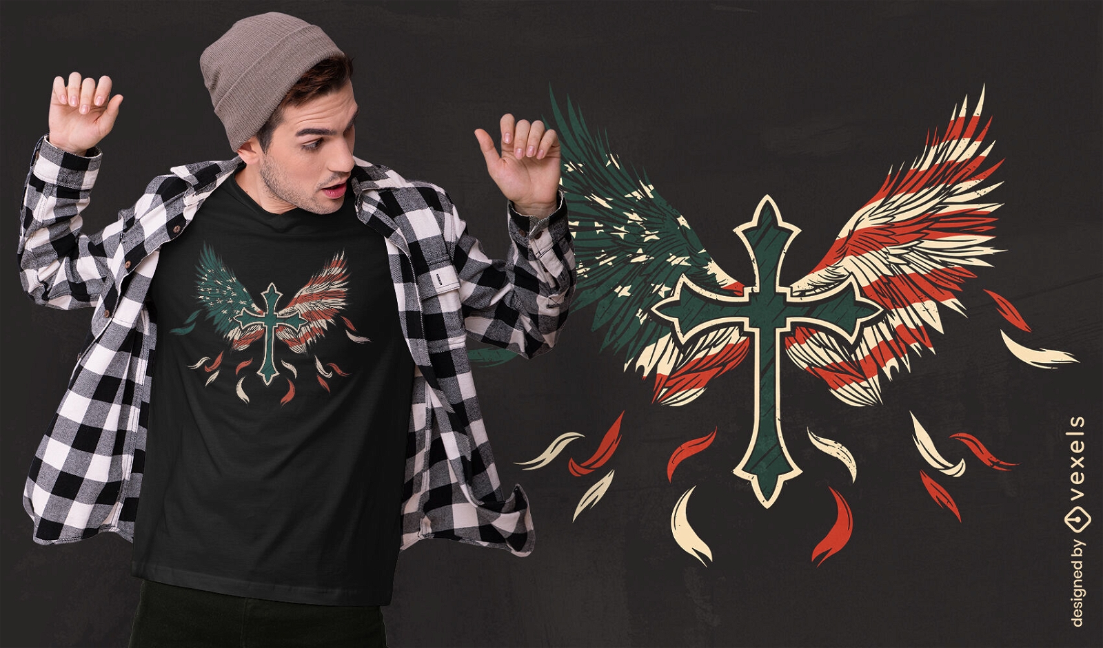Diseño de camiseta de alas y cruz de EE. UU.