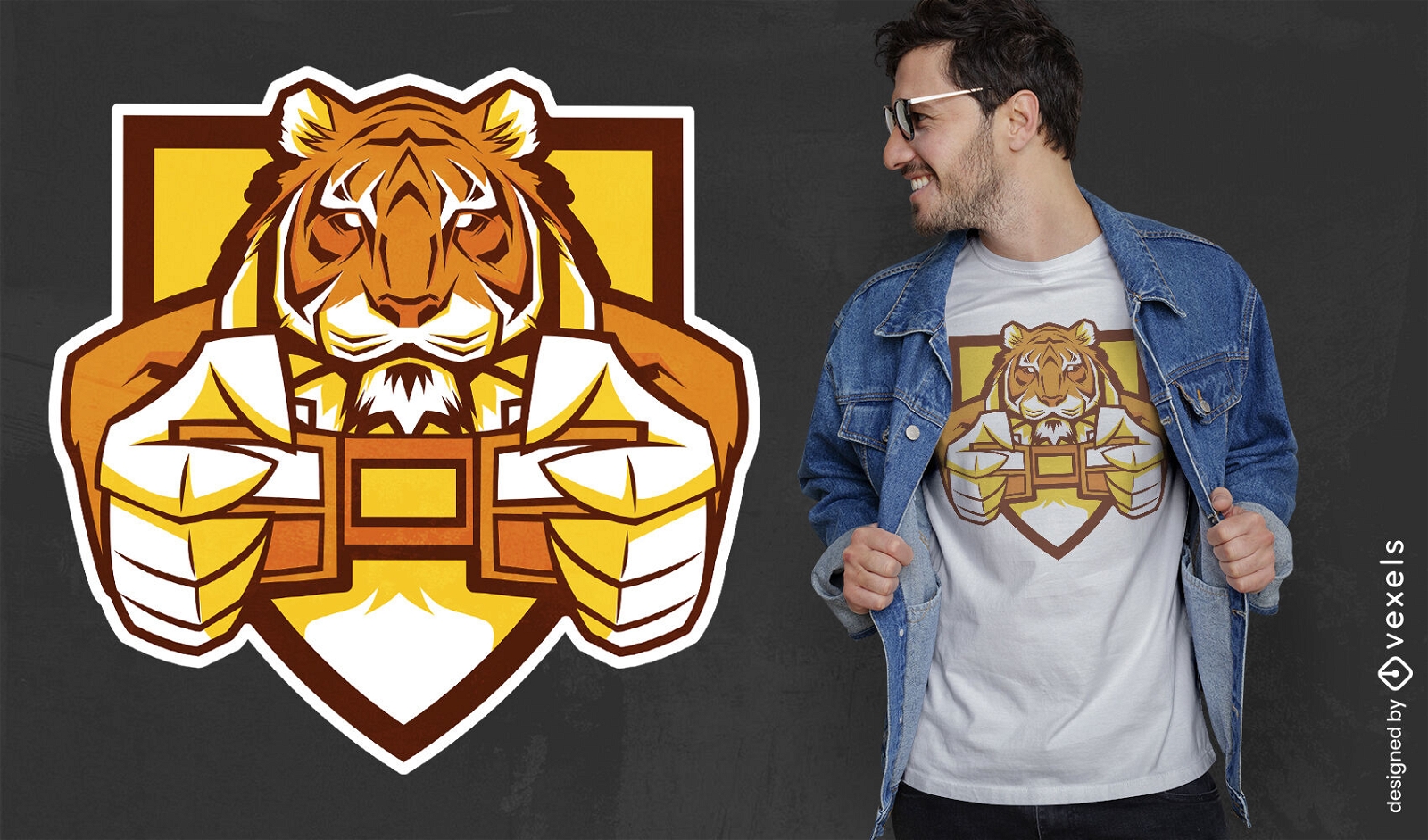 Diseño de camiseta de animal tigre con joystick