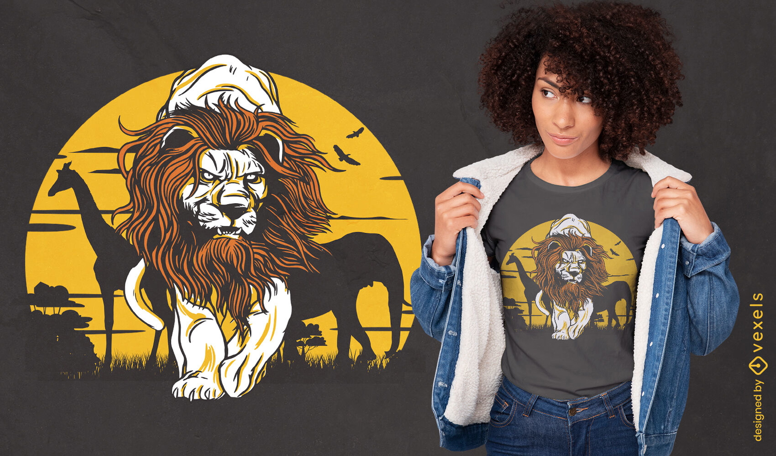 Animal selvagem de leão em design de camiseta de safári