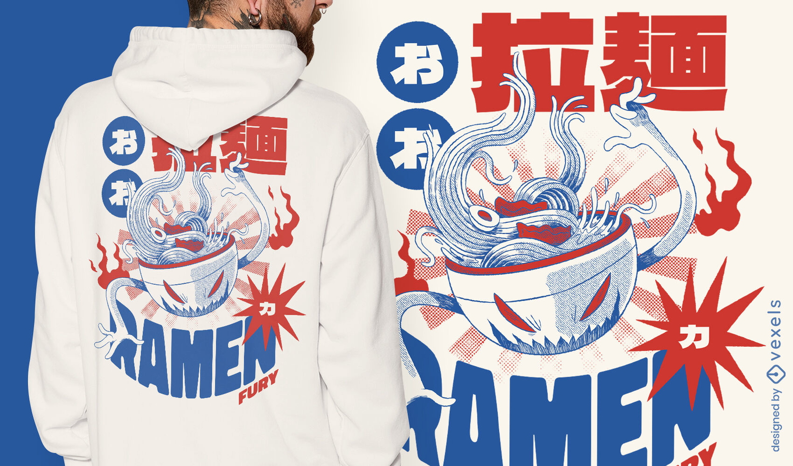 Diseño de camiseta con comida de monstruo ramen