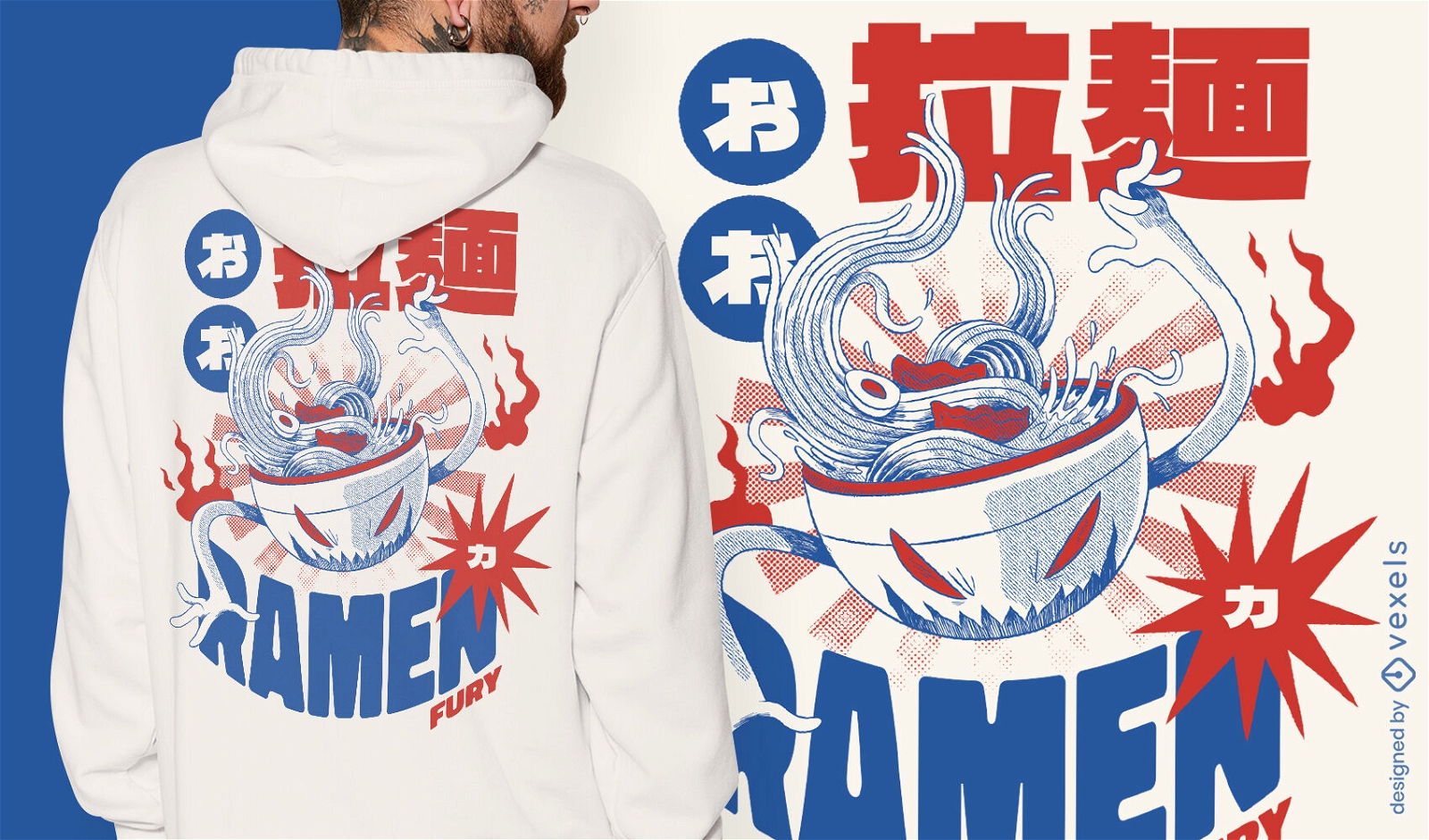 Diseño de camiseta de comida de monstruo ramen