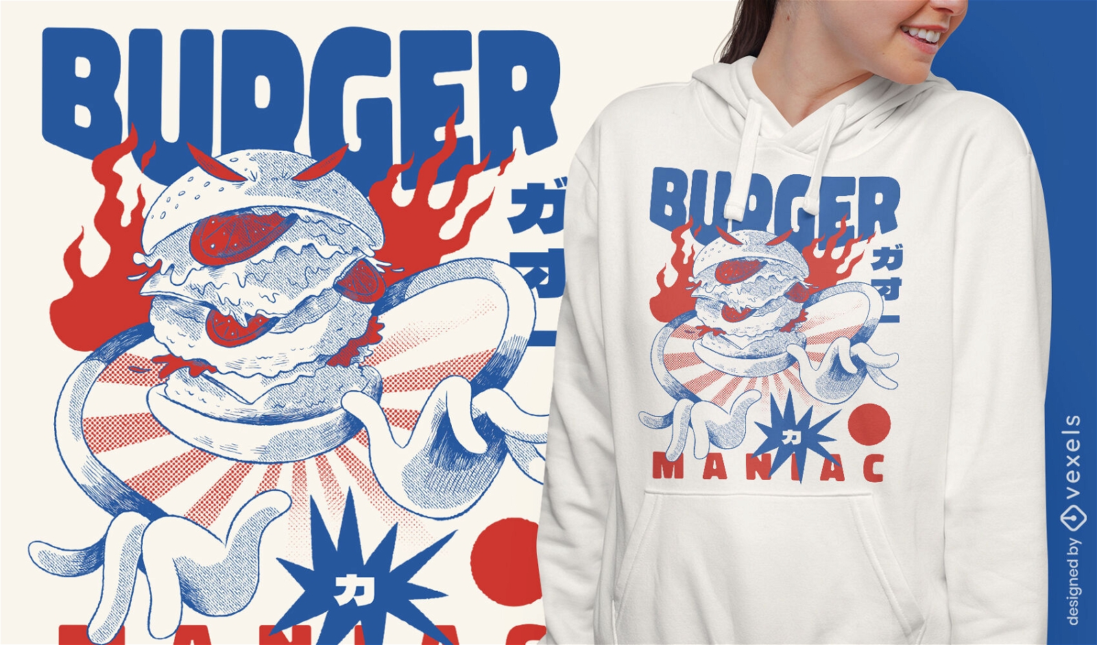 Design de camiseta de monstro de hambúrguer