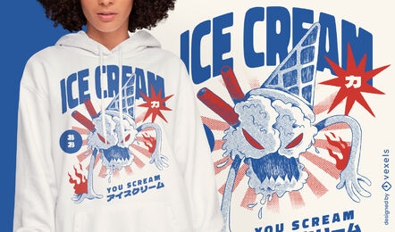 Design de camiseta de monstro de comida de sorvete