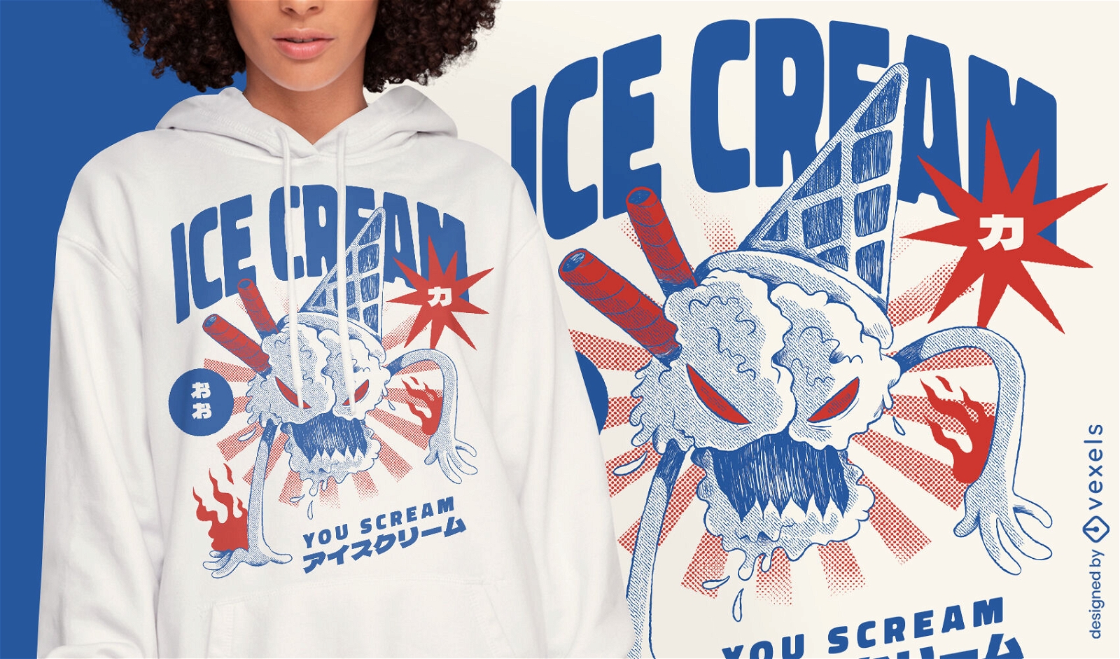 Eiscreme-Lebensmittel-Monster-T-Shirt-Design