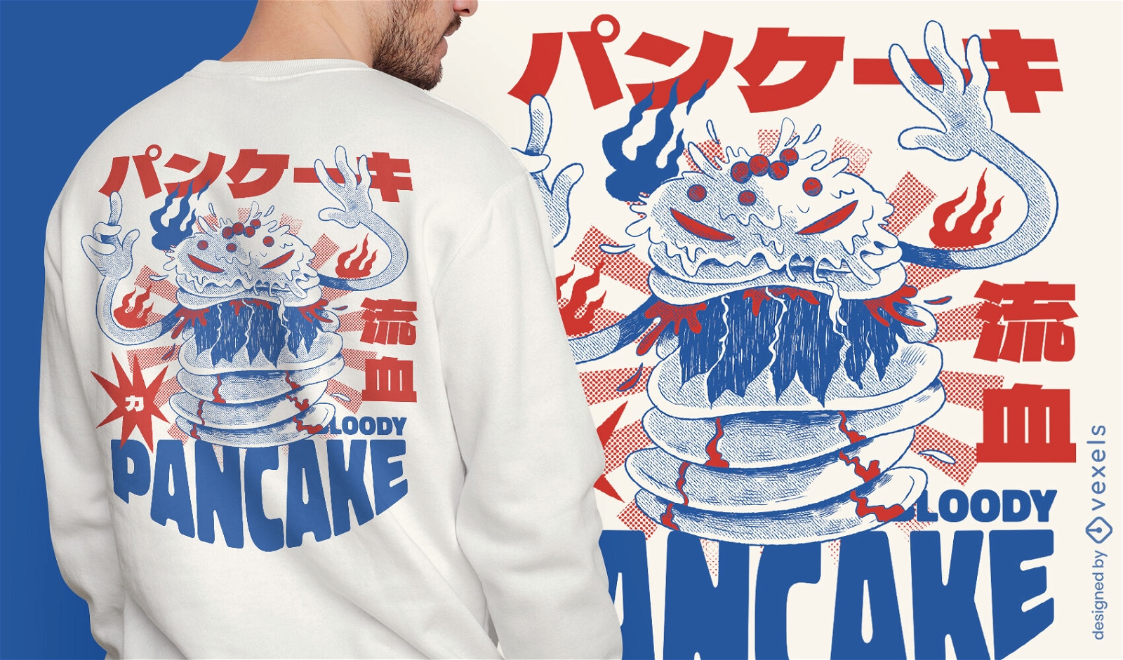 Design de camiseta de monstro de comida de panqueca