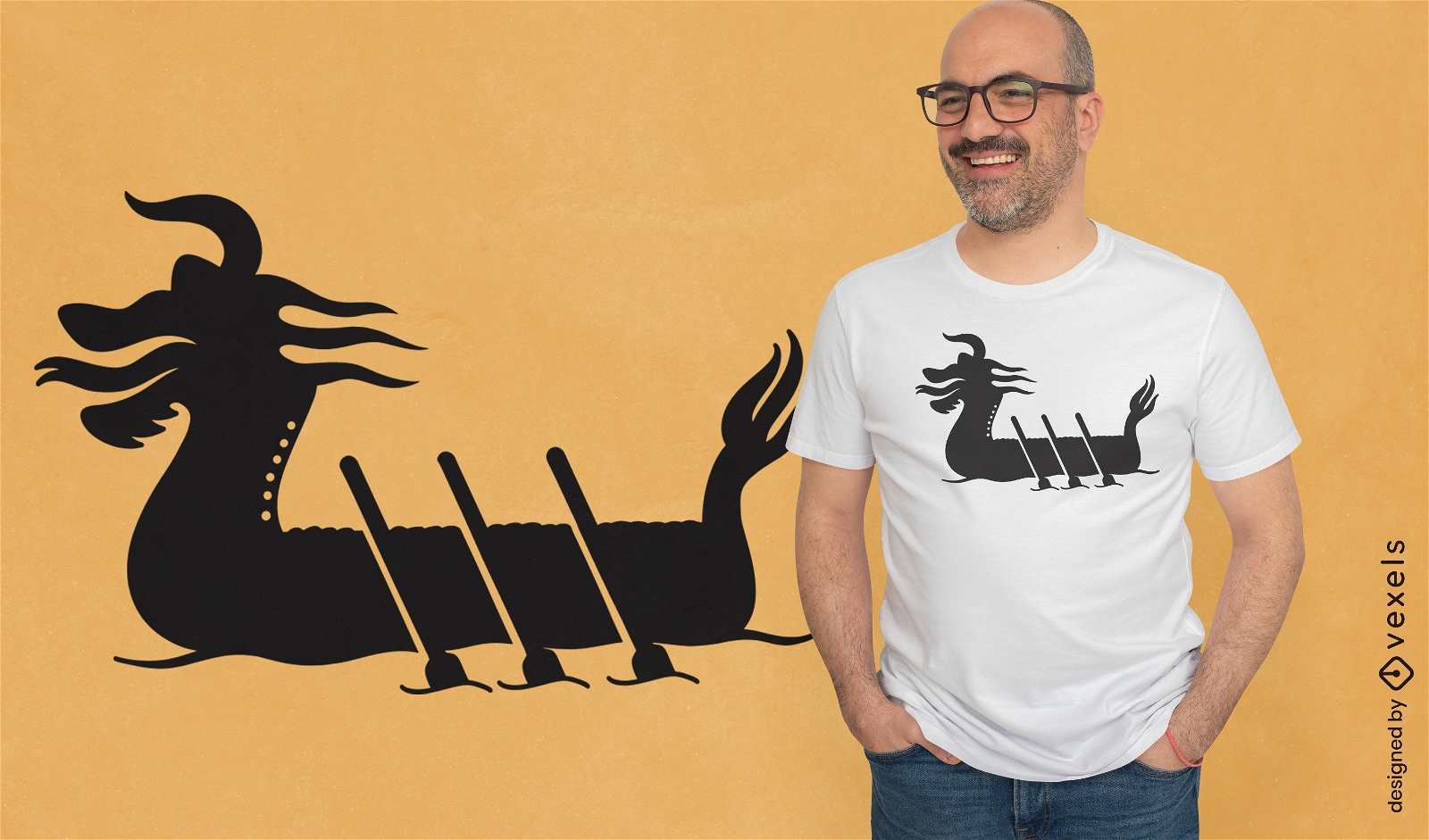 Diseño de camiseta de barco dragón.