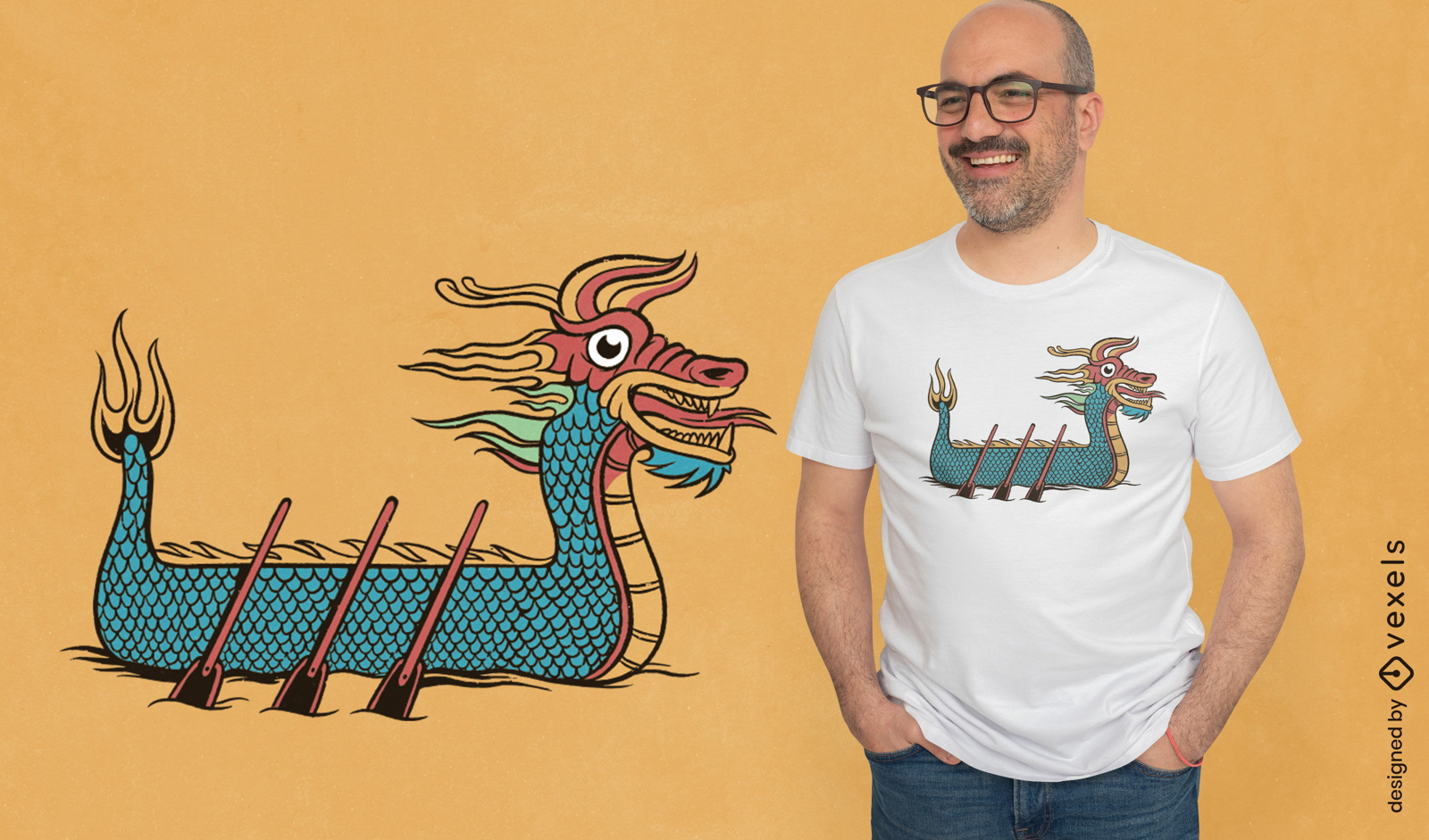 Diseño colorido de camiseta de barco de dragón