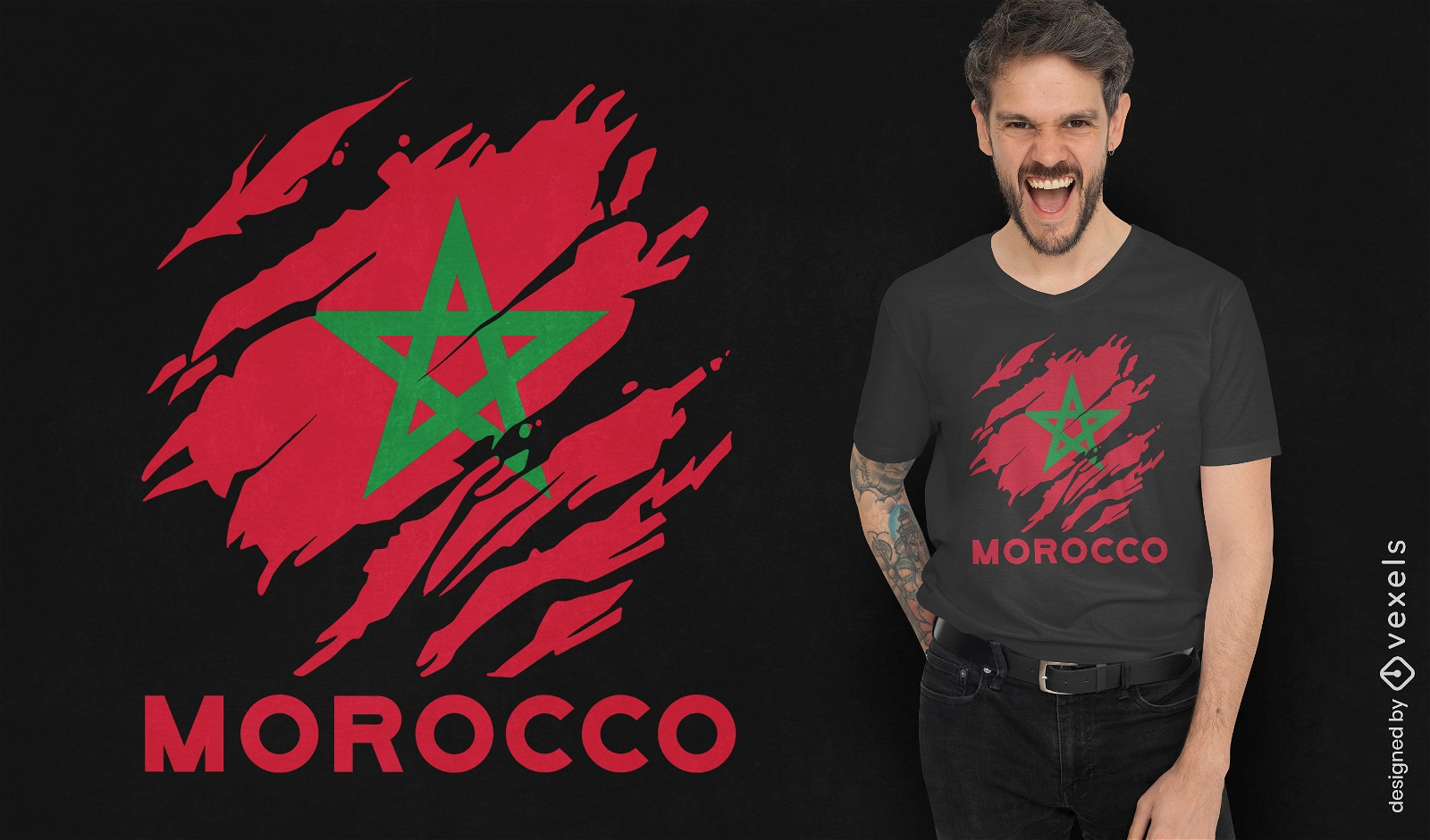 Diseño de camiseta de bandera rasgada de marruecos