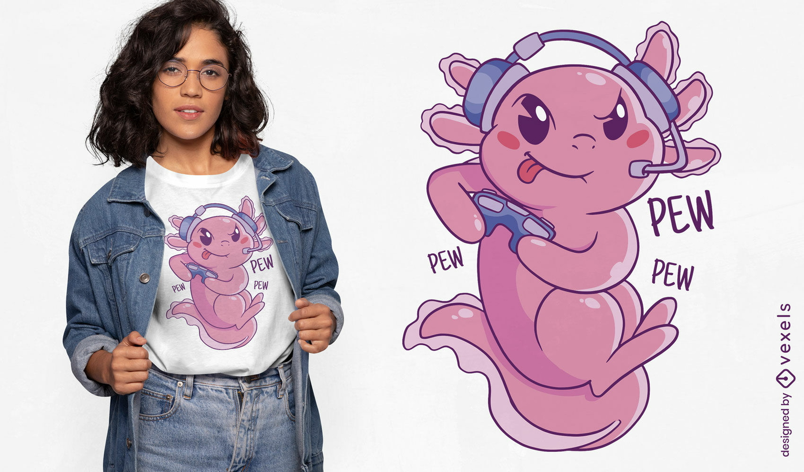 Camiseta de gola redonda com estampa de desenho animado Axolotl