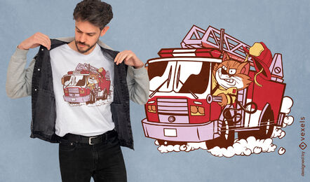 Gato bombeiro no design da camiseta do caminhão
