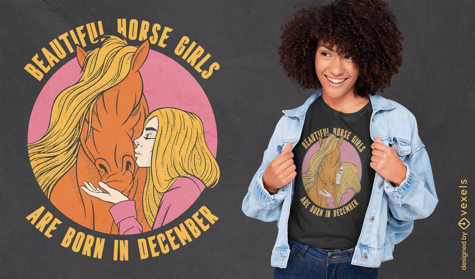 Horse animal and girl t-shirt design