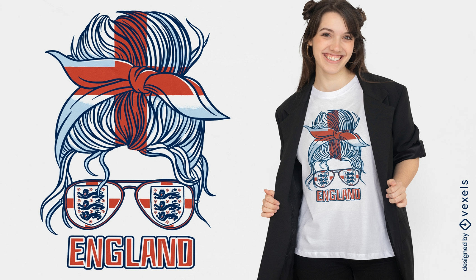 Chica con bandera inglesa y dise?o de camiseta de gafas.