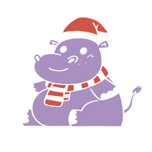 Hipopótamo morado con gorro de Papá Noel Diseño PNG