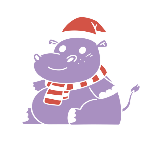 Lila Nilpferd mit Weihnachtsmütze PNG-Design