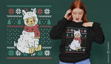 Diseño de camiseta de suéter navideño de llama.