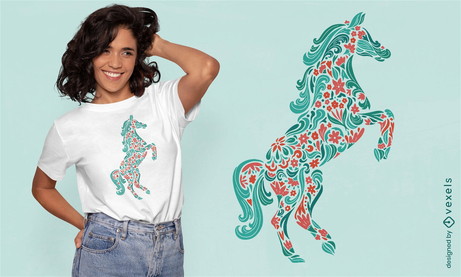 Animal cavalo feito de design de camiseta de flores