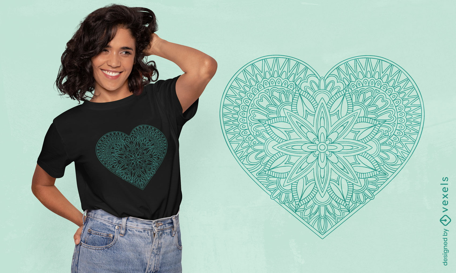 Design de camiseta verde mandala coração