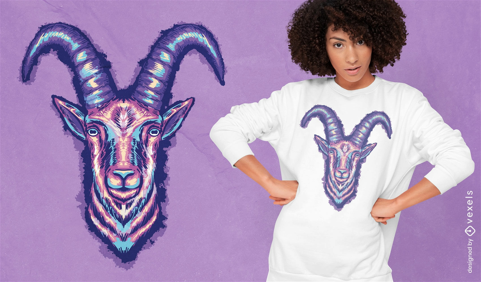 Diseño colorido de camiseta de cabra.