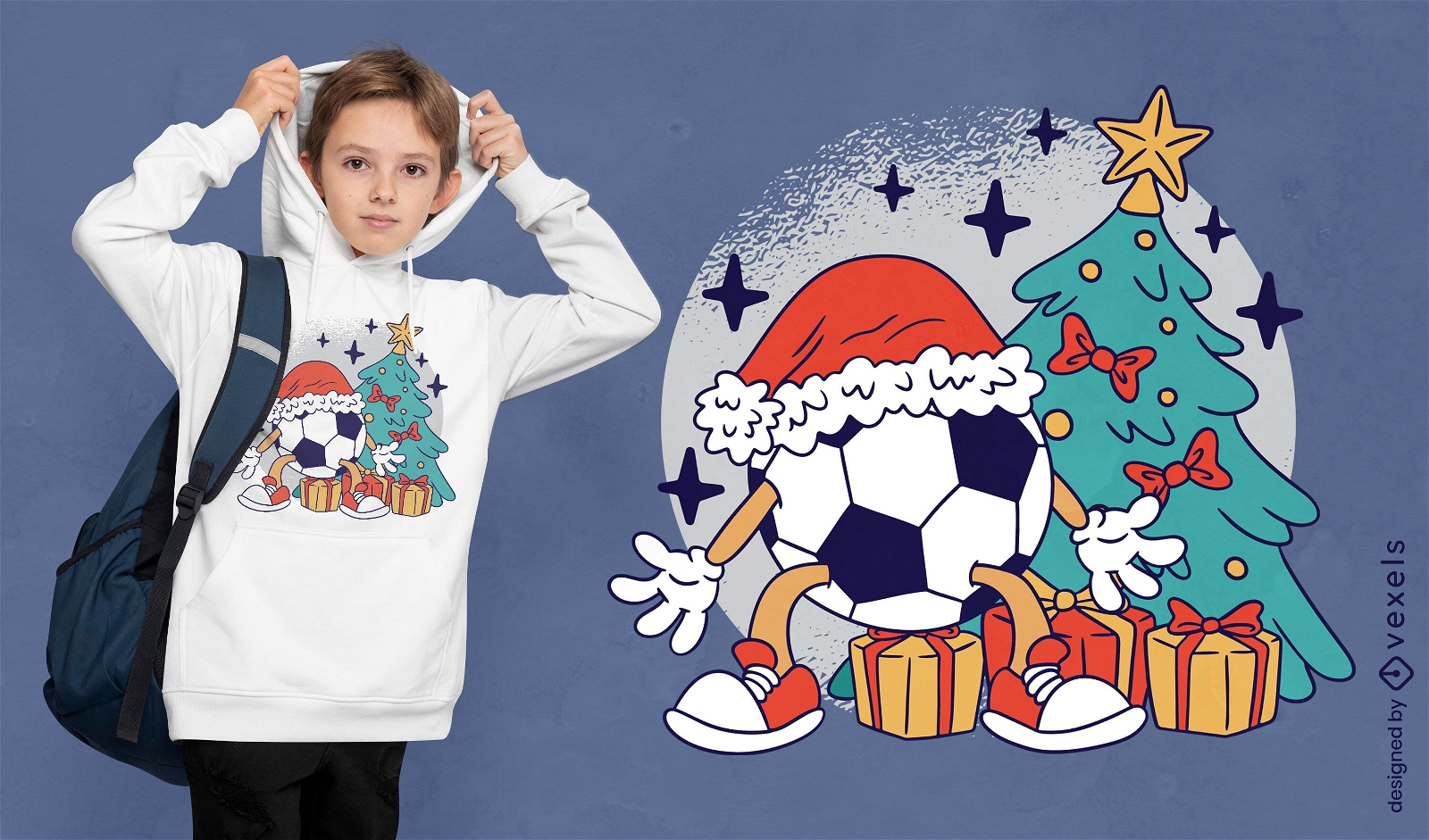 Diseño de camiseta navideña de balón de fútbol.