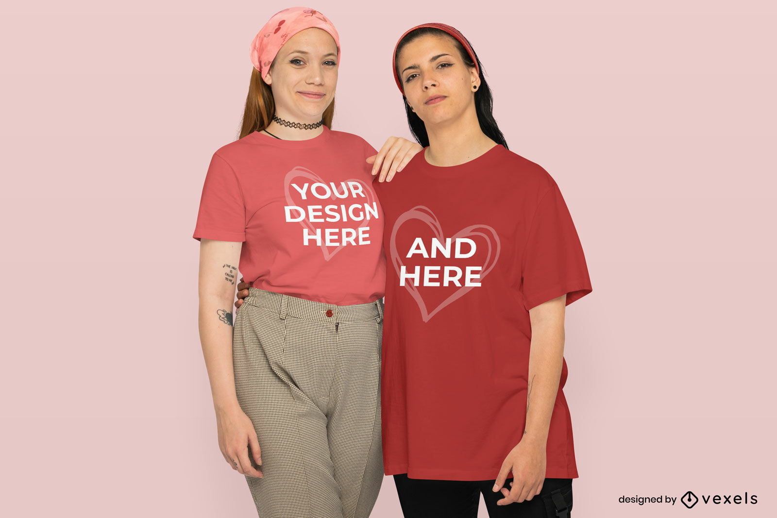 Girls Couple Valentines Day Holiday T Shirt Mockup Psd Editable Template