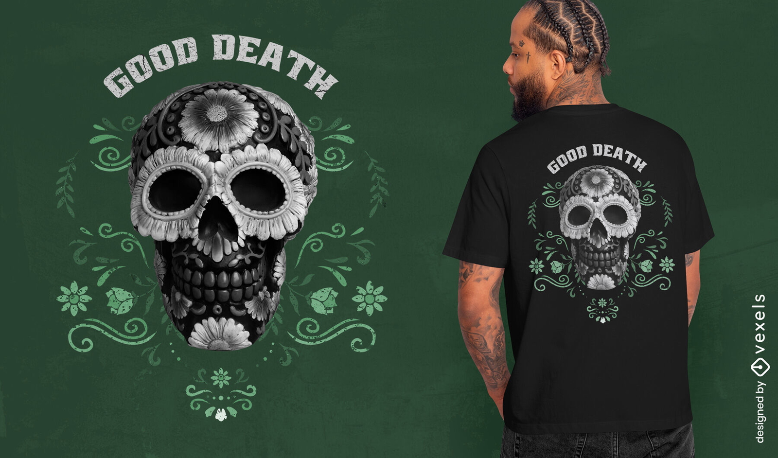 Buen diseño de camiseta PSD de calavera de muerte