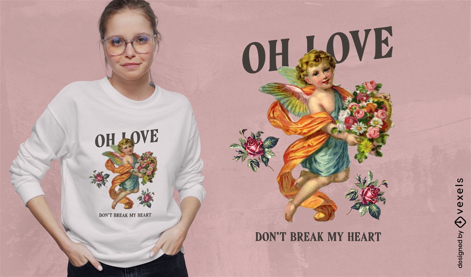 Diseño de camiseta de cupido de ángel vintage